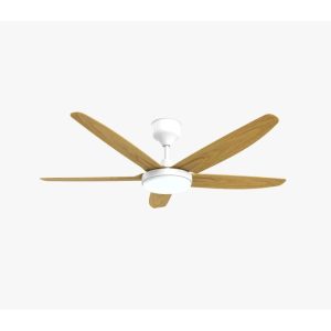 5 Blades Indoor/Outdoor Modern Art Ceiling Fan with Light + Remote Control - 30+20W - 675x300x280mm - White/Wooden