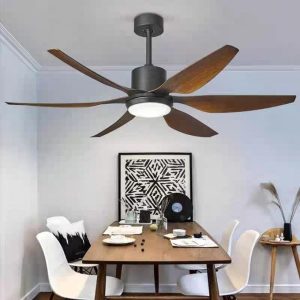 6 Blades Tropical Art Ceiling Fan-Lights + Remote - 30+24W - 660*275*267mm - Black/Dark Wood
