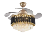 Bluetooth Luxury Crystal Retractable Ceiling Fan Light + Remote control - 72W - 48 inches - Black/Gold