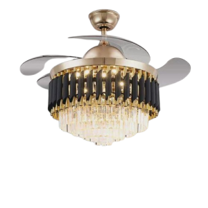 Bluetooth Luxury Crystal Retractable Ceiling Fan Light + Remote control - 72W - 48 inches - Black/Gold