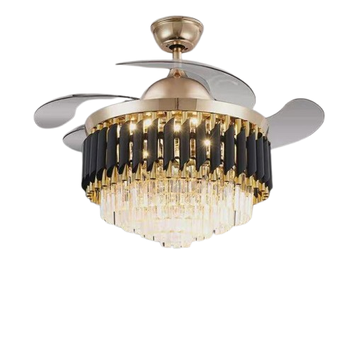 Bluetooth Luxury Crystal Retractable Ceiling Fan Light + Remote control - 72W - 48 inches - Black/Gold