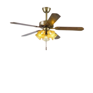 5 Blades Art Ceiling Fan with 4 LED Bulb Lights + Remote - 7W x 4 - 530*330*270mm - Brass/Wood