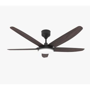 5 Blades Indoor/Outdoor Modern Art Ceiling Fan with Light + Remote Control - 30+20W - 675x300x280mm - Black/Dark Wood