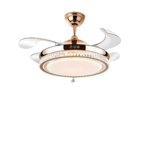 Smart Bluetooth Retractable Golden Crystal Fanlight + Remote Control - 72W - Gold & White