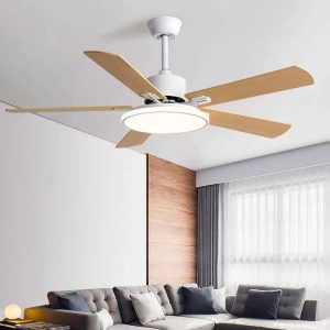 5 Blades Three Color Changeable Ceiling Fan-Lights + Remote  - 475*475*325mm - White/Wood