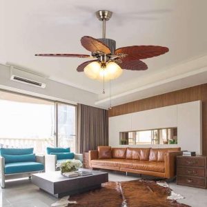 SUMMER WIND 5 Blades Wooden Leaf 3-Lights Color Changeable Fan-Lights + Remote - 7W - 570*330*280mm - Dark Wood
