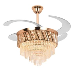 Bluetooth Luxury Crystal Ceiling Fan Light + Remote control - 72W - 48 inches - Gold + Free Gift