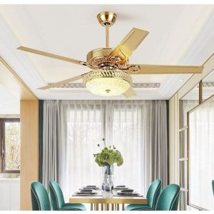 SUMMER WIND 5 Blades Three Color Changeable Decoration Ceiling Fan-Lights + Remote Control - 30+24W - 730*410*230mm - Gold