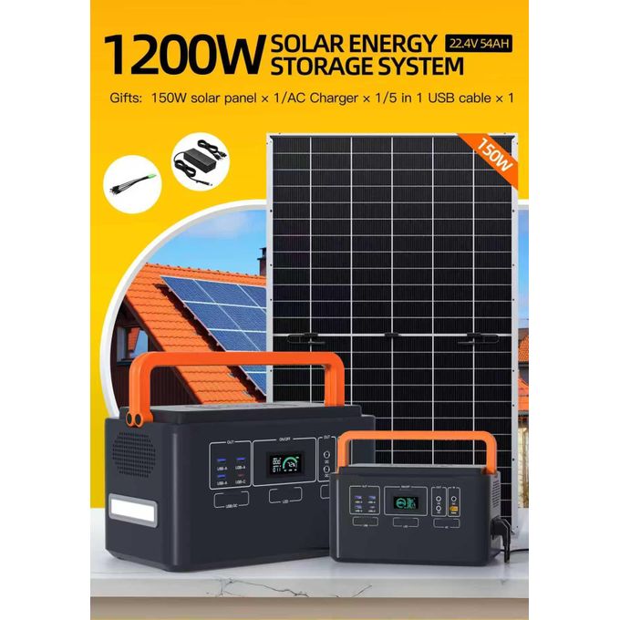1200W/1008Wh Rechargeable Solar Energy Power Station - 22.4V 45Ah LiFePO4 battery - Grey